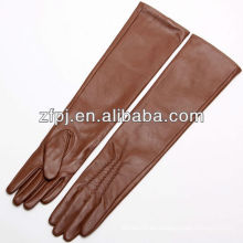 ZF100 piel de oveja señoras color marrón largo cuero oprea guantes